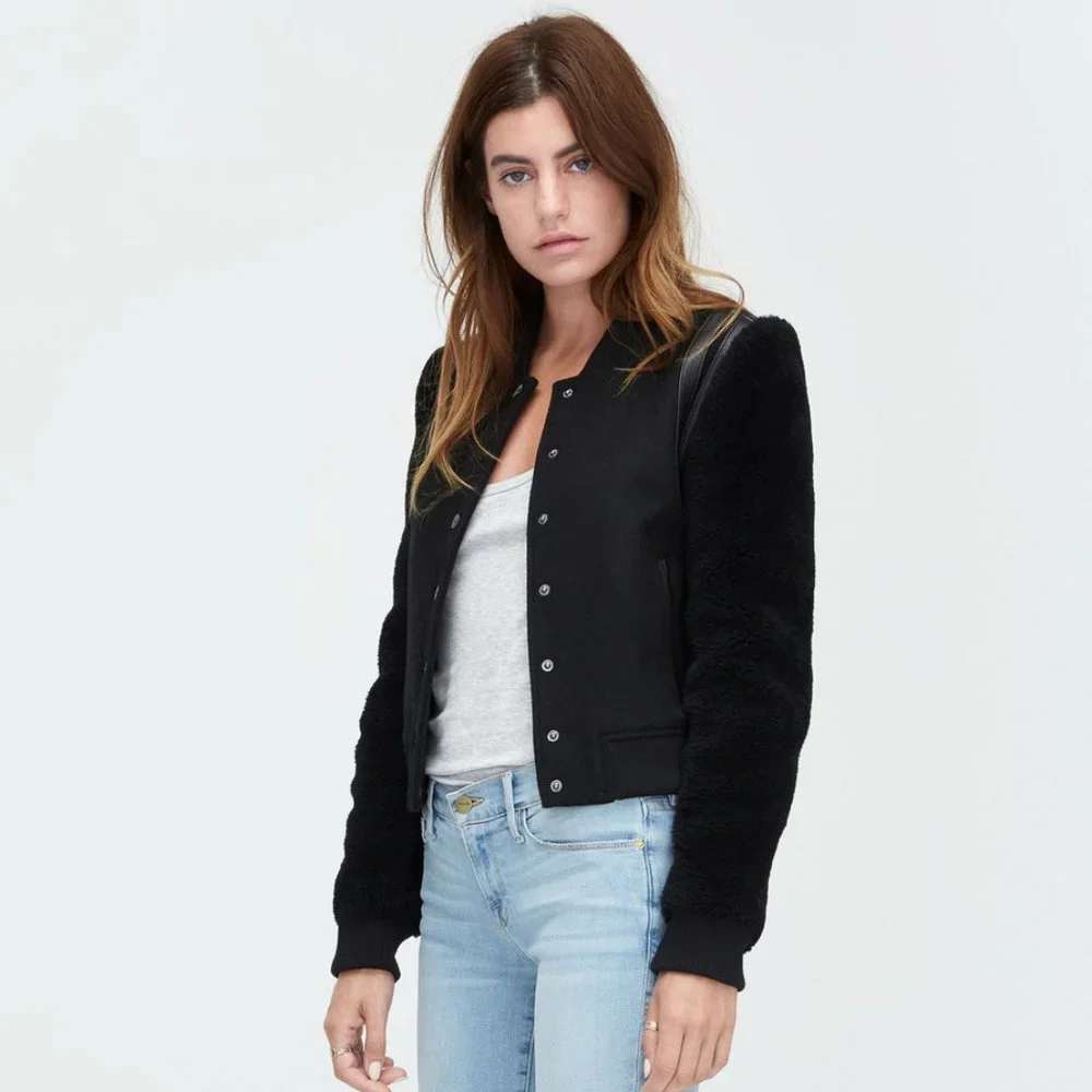Ugg Black Wool Sheepskin Bomber Jacket